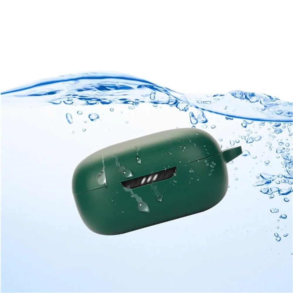 For JBL Live Pro 2 TWS / JBL Live Free 2 TWS Bluetooth-compatible Earbuds Silicone Case Cover Drop-Proof Soft Protector with Anti-Lost Buckle - Blackish Green - 5