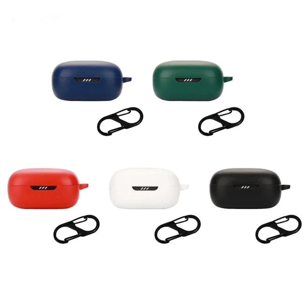 For JBL Live Pro 2 TWS / JBL Live Free 2 TWS Bluetooth-compatible Earbuds Silicone Case Cover Drop-Proof Soft Protector with Anti-Lost Buckle - Blackish Green - 7