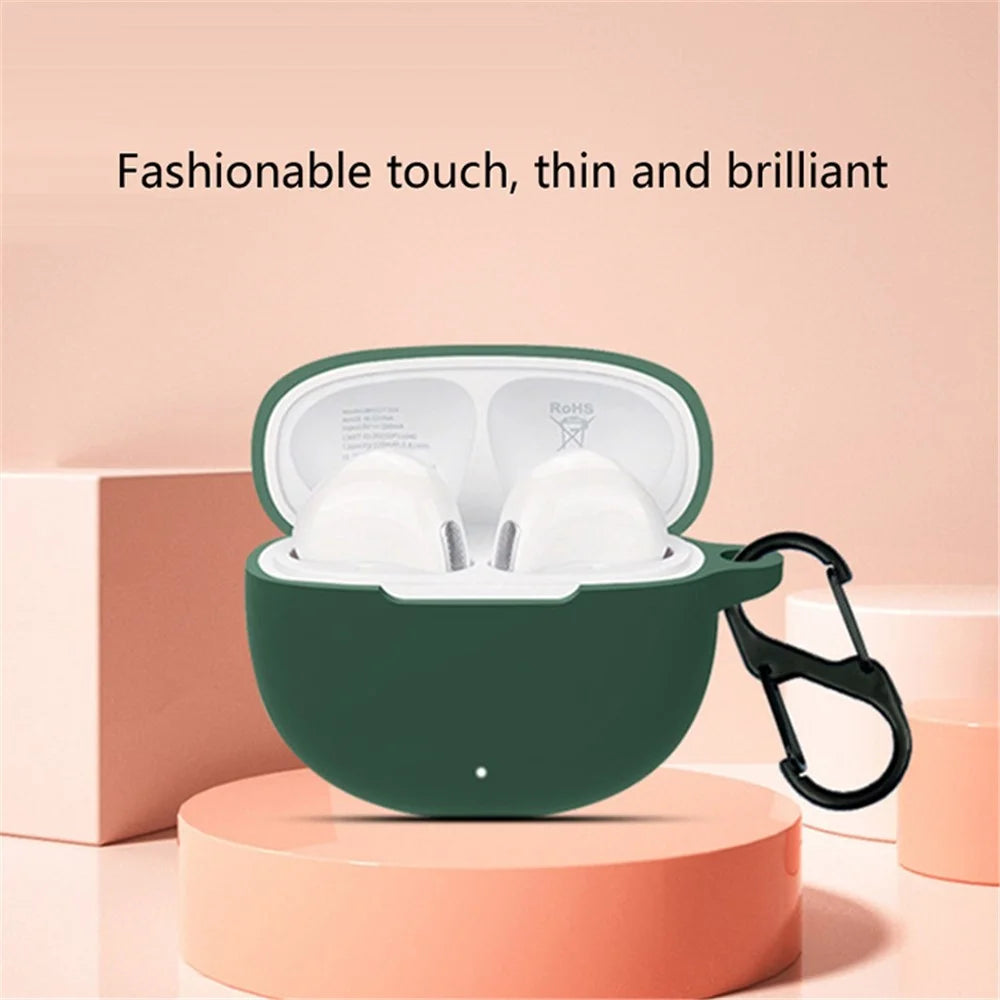 Silicone Case for QCY T20 Bluetooth-compatible Earbuds Cover Drop-Proof Soft Protector with Anti-Lost Buckle - Blackish Green - 2