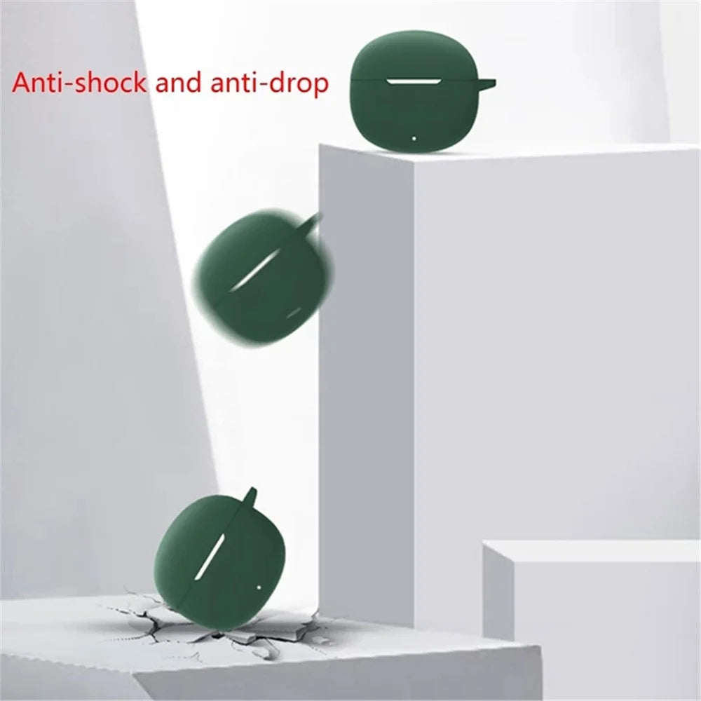 Silicone Case for QCY T20 Bluetooth-compatible Earbuds Cover Drop-Proof Soft Protector with Anti-Lost Buckle - Blackish Green - 4