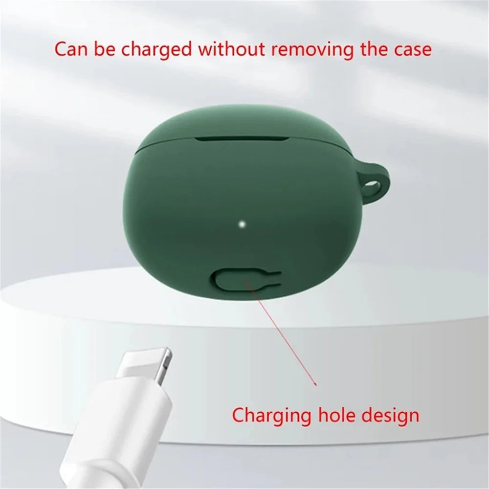 Silicone Case for QCY T20 Bluetooth-compatible Earbuds Cover Drop-Proof Soft Protector with Anti-Lost Buckle - Blackish Green - 5