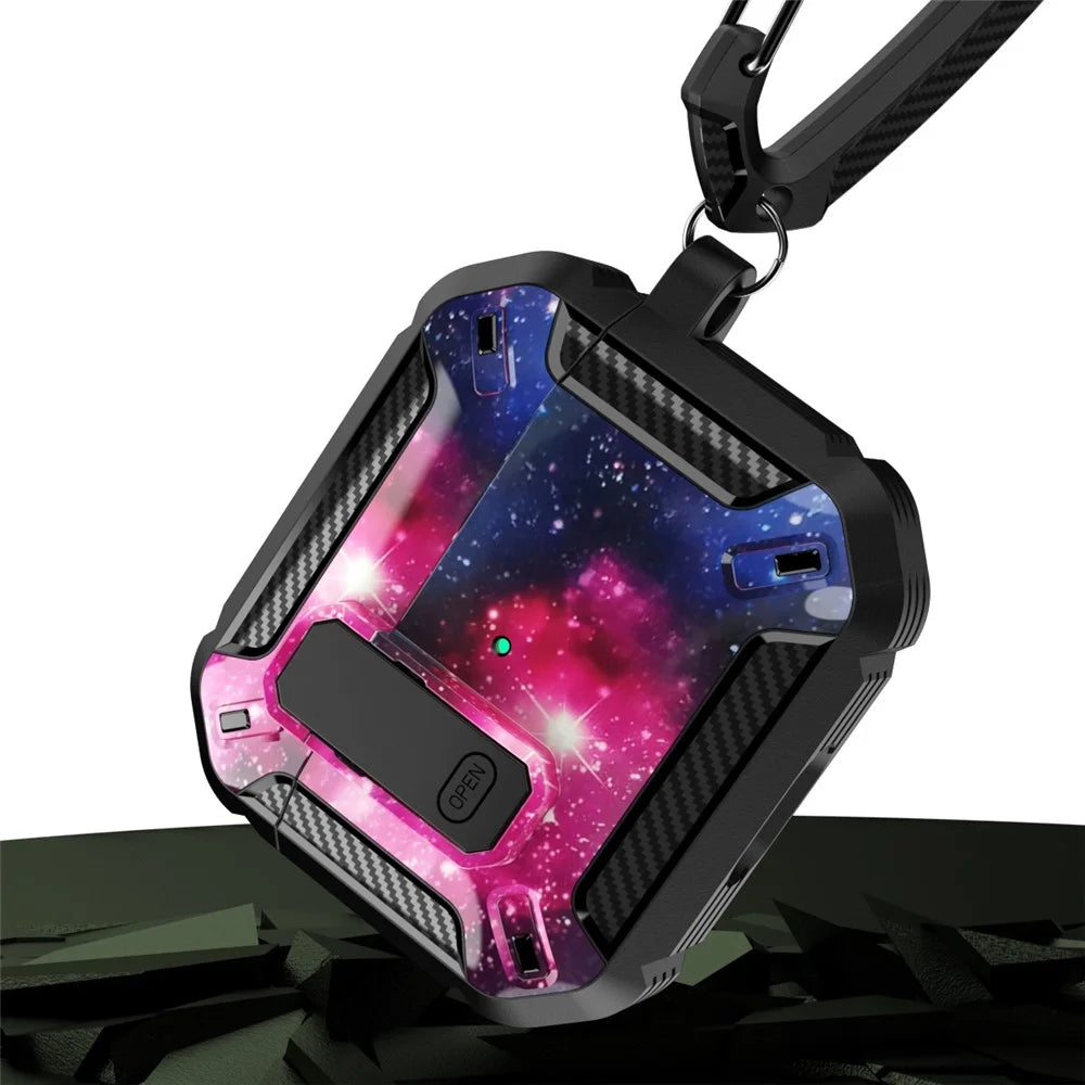For Apple AirPods Pro Soft TPU+PC Cover Bluetooth-compatible Earbuds Protective Case Pattern Printed Shell with Buckle - Black / Camo Blue - 4