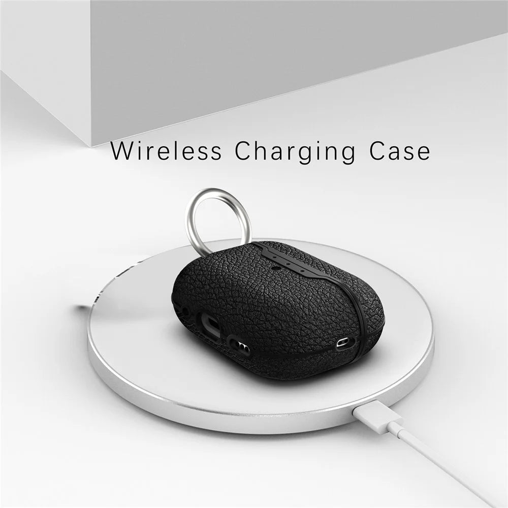 For AirPods Pro 2 Charging Case Cover Litchi Texture Bluetooth-compatible Earbuds Shockproof TPU Case with Buckle - Black - 6