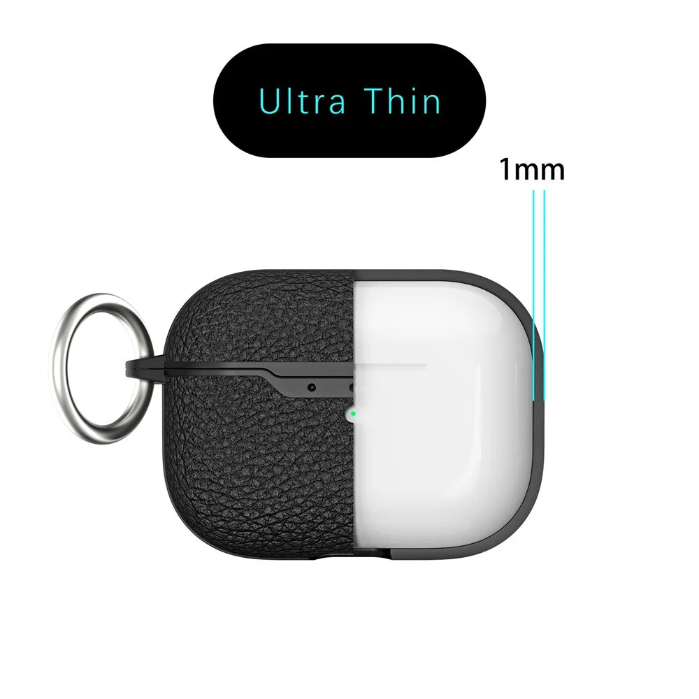 For AirPods Pro 2 Charging Case Cover Litchi Texture Bluetooth-compatible Earbuds Shockproof TPU Case with Buckle - Black - 7