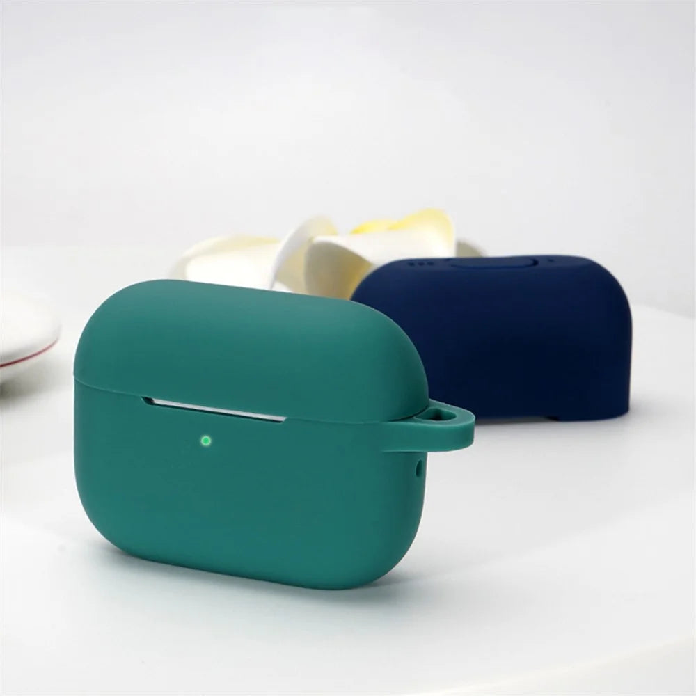A1 For AirPods Pro 2 Silicone Protective Case Bluetooth-compatible Earphone Flat Bottom Anti-drop Cover with Ring Buckle - Dark Green - 2