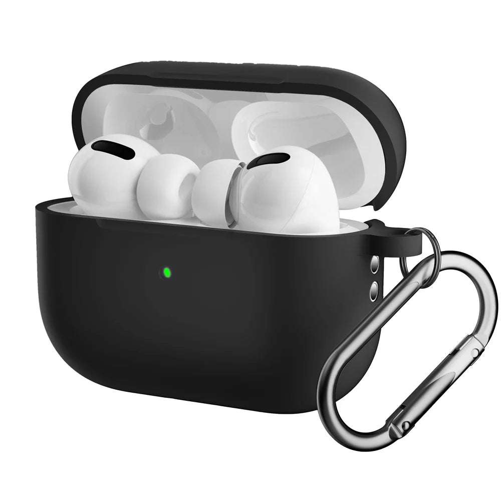 For AirPods Pro 2 Silicone Protective Case Scratch-Resistant Earpods Cover with Carabiner - Black - 2