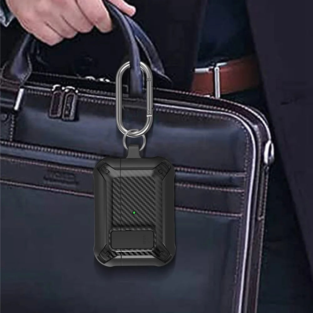 For AirPods Pro 2 Carbon Fiber Texture Shockproof Case TPU+PC Protective Cover with Buckle - Black - 3