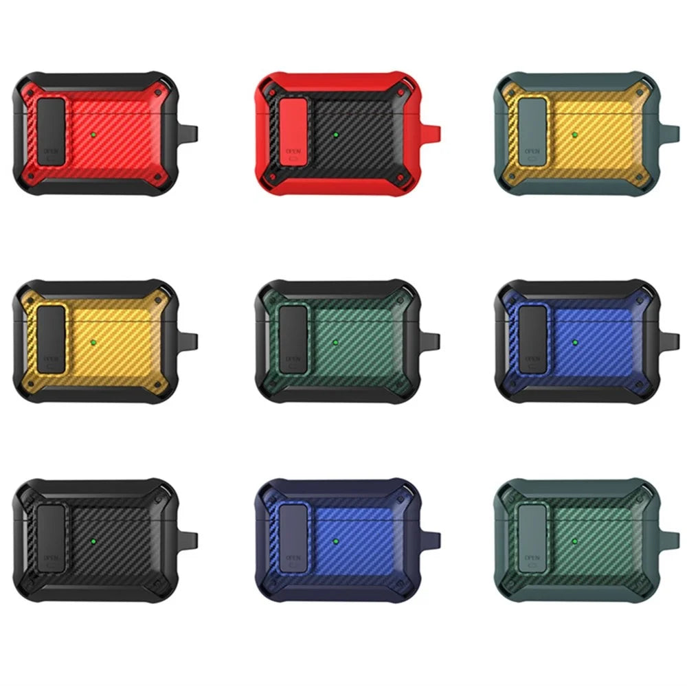 For AirPods Pro 2 Carbon Fiber Texture Shockproof Case TPU+PC Protective Cover with Buckle - Black - 7