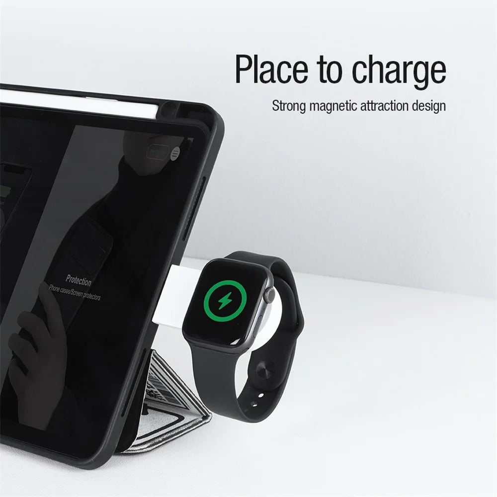 NILLKIN MFi Certified Charger for Apple Watch, Mini Travel Magnetic Wireless Charger with Type C Adapter Plug - 5