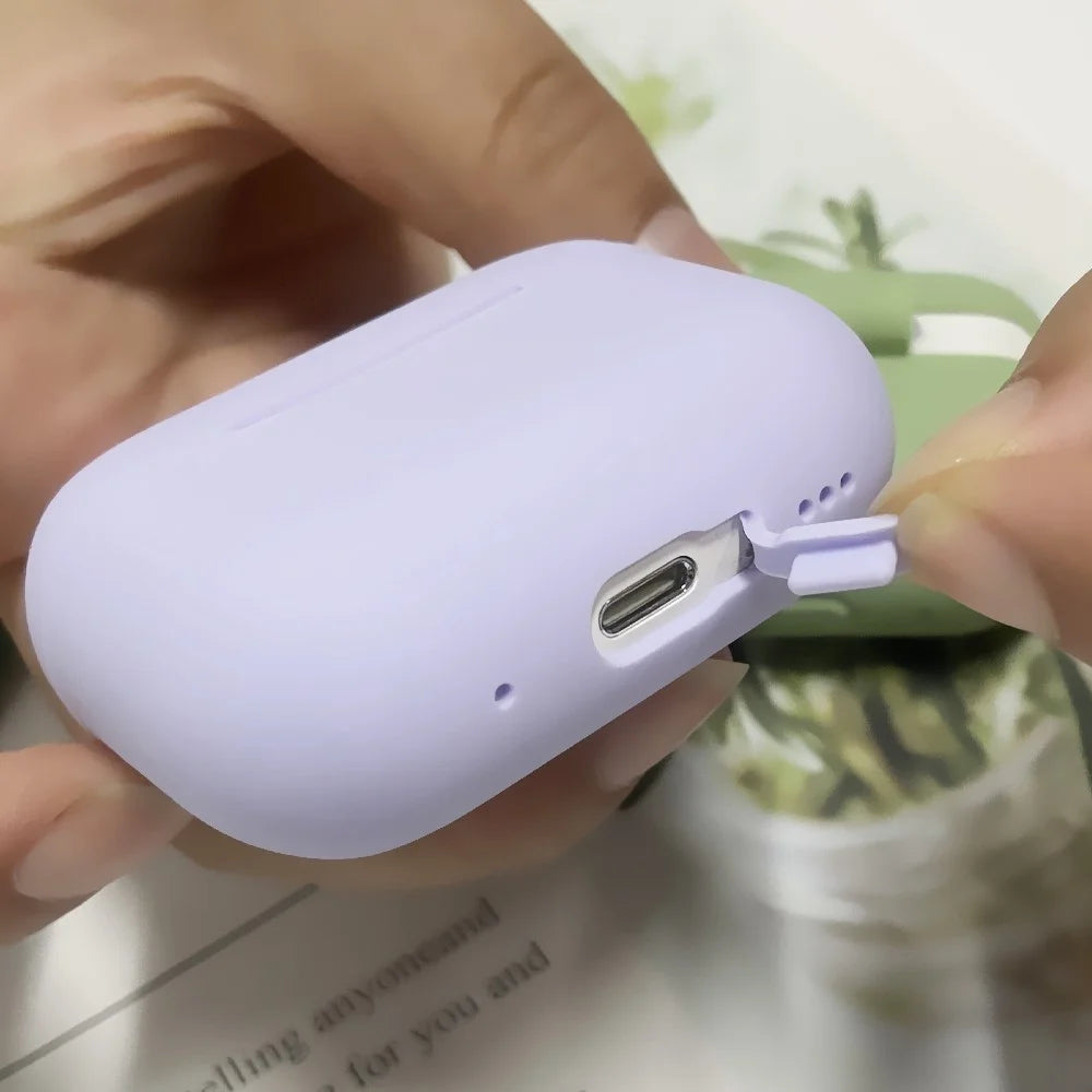 Solid Color Earbuds Silicone Case for Apple AirPods Pro 2, Bluetooth-Compatible Earbuds Anti-Scratch Protective Cover - Light Purple - 2