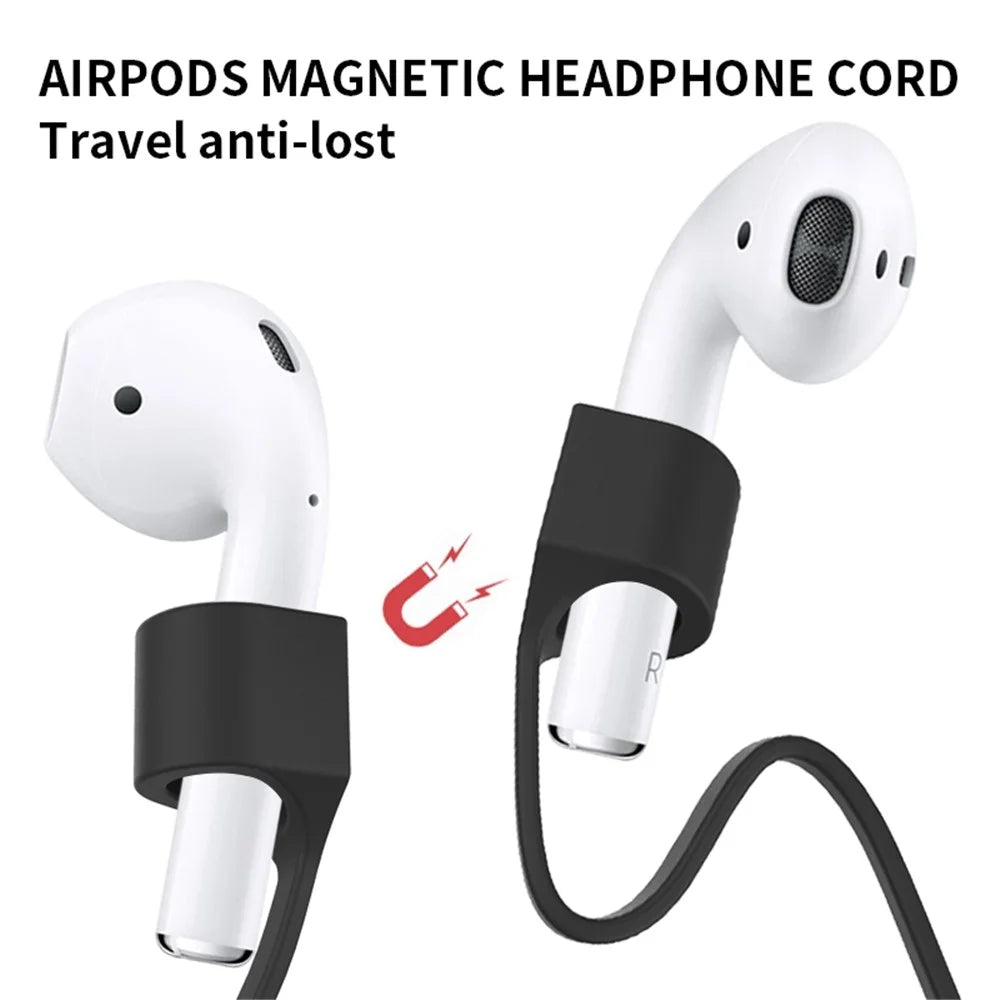 Compatible with Apple AirPods Pro (Gen 2) (USB-C) / Pro 2 Magnetic Absorption Strap Colorful Soft Silicone Cable Anti-Lost Rope Tear-resistant Cord - Black - 2