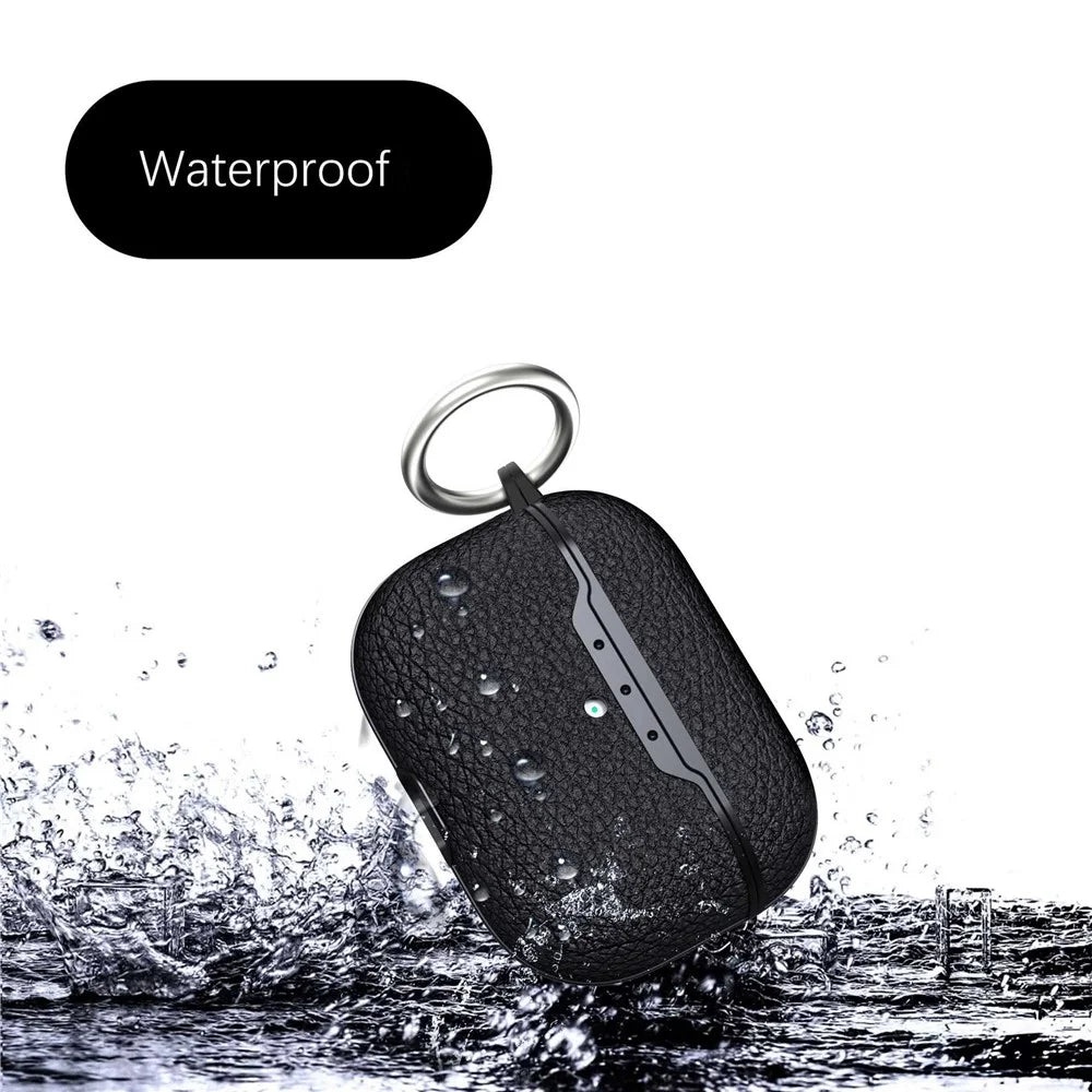 For AirPods Pro 2 Litchi Texture Soft TPU Bluetooth-compatible Earphone Case Ultra-thin Protective Cover with Ring Buckle - Black - 2