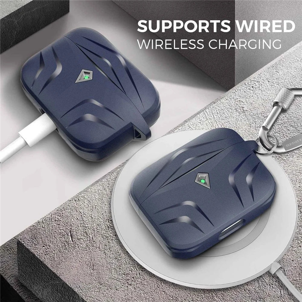 AHASTYLE PT140 For Apple AirPods Pro 2 / AirPods Pro Earphone TPU Case Rhombus Two-Piece Design Anti-fall Earbud Cover with Carabiner - Midnight Blue - 2