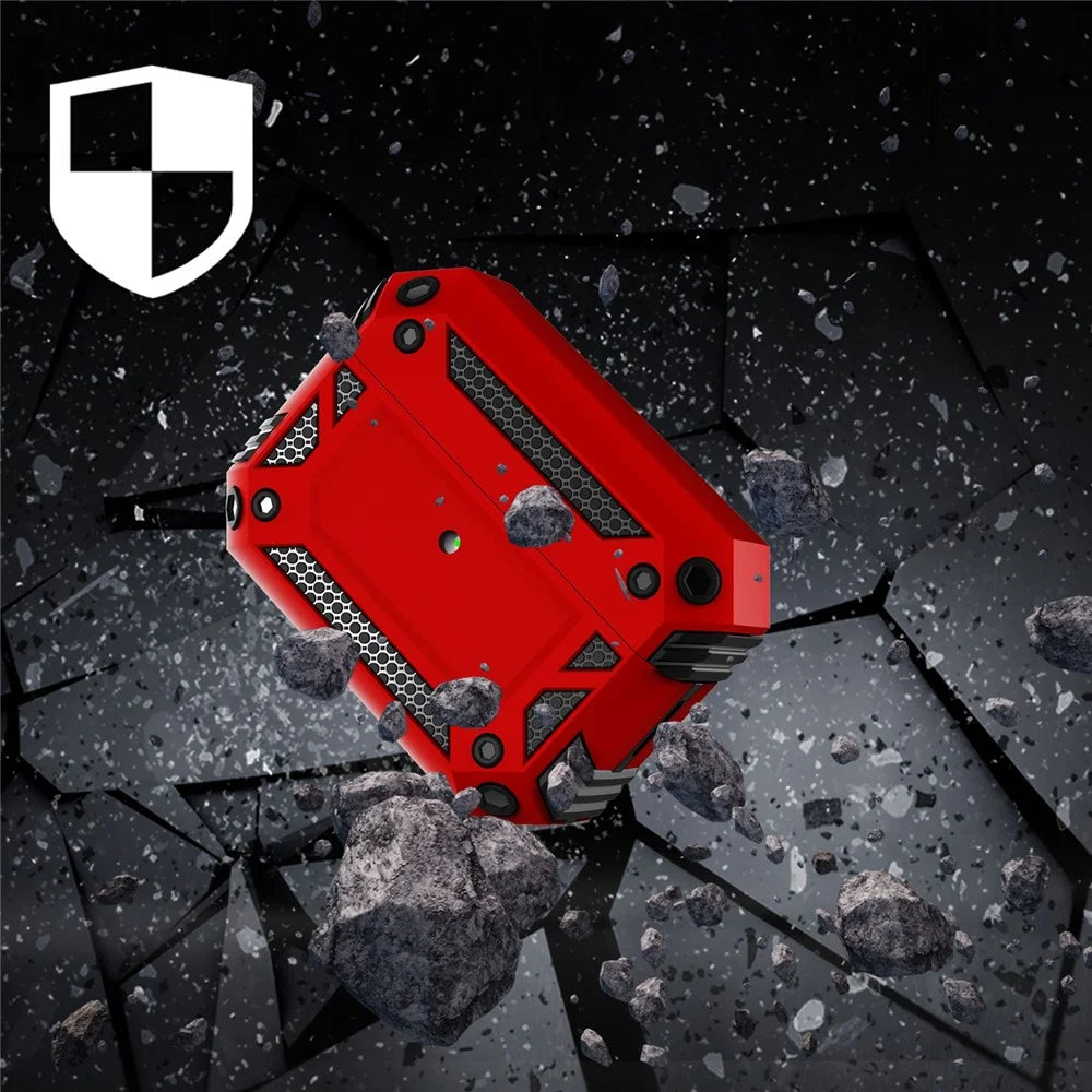 For AirPods Pro 2 Hard PC + TPU Skin Cover Shockproof Scratch Resistant Earphone Case with Carabiner - Red - 2