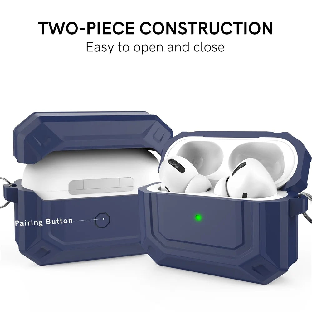 AHASTYLE PT144 For Apple AirPods Pro 2 / Pro Silicone Skin Cover Two-Piece Design Shockproof Earphones Case with Carabiner - Blue - 4