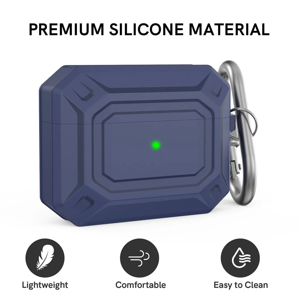 AHASTYLE PT144 For Apple AirPods Pro 2 / Pro Silicone Skin Cover Two-Piece Design Shockproof Earphones Case with Carabiner - Blue - 5