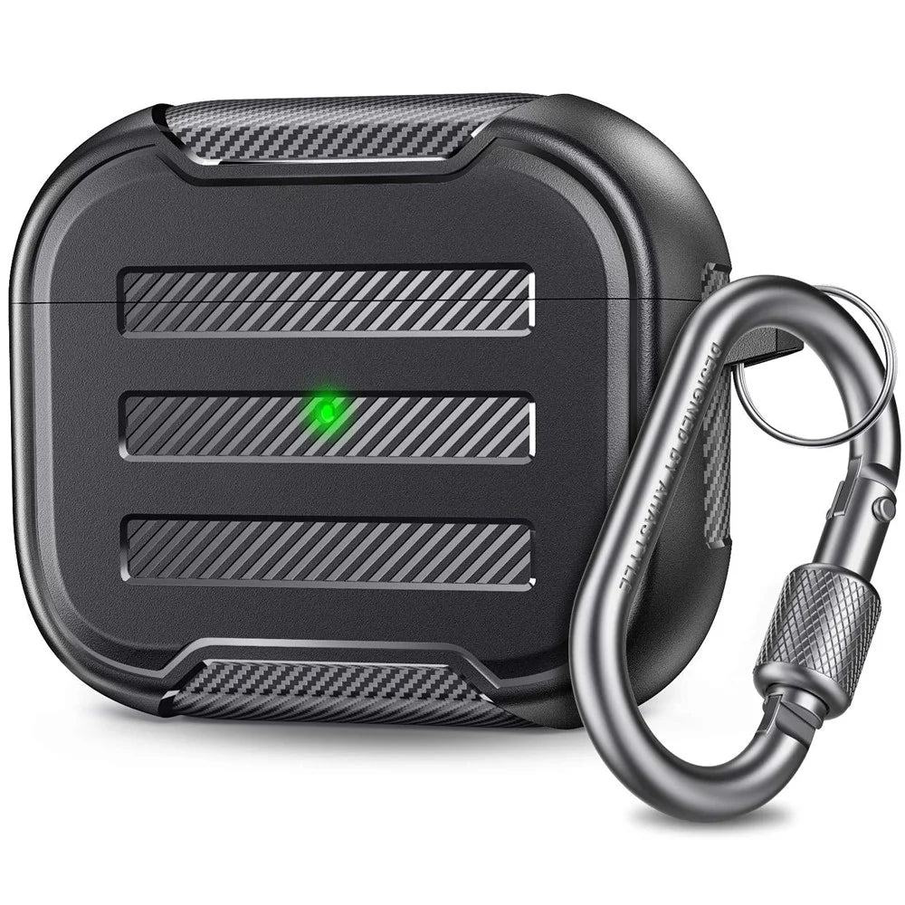 AHASTYLE PT115-3 for Apple AirPods 3 TPU Earphone Case Two-Piece Design Bluetooth-compatible Earbud Charging Box Protective Cover with Carabiner - Black - 1