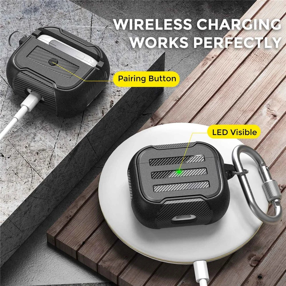 AHASTYLE PT115-3 for Apple AirPods 3 TPU Earphone Case Two-Piece Design Bluetooth-compatible Earbud Charging Box Protective Cover with Carabiner - Black - 3