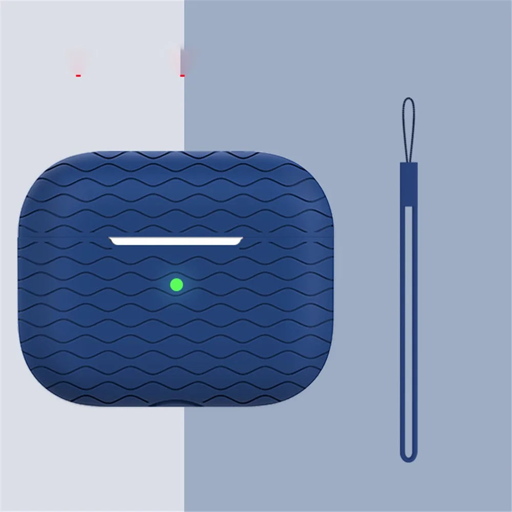 For AirPods Pro 2 Wavy Texture Earphone Case Soft Silicone Anti-Scratch Protective Cover Skin Shell with Strap - Orange - 2