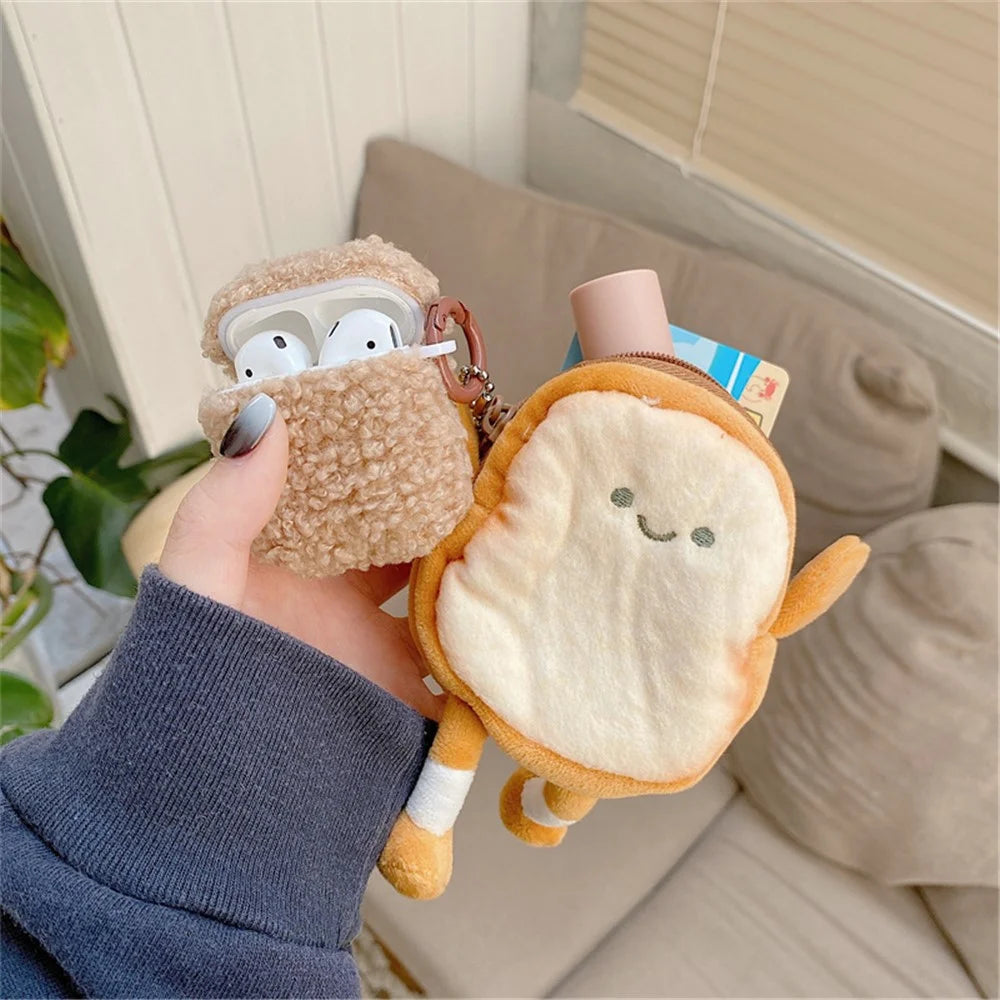 For Apple AirPods with Charging Case (2016) / (2019) / AirPods with Wireless Charging Case (2019) Fluff TPU Earphone Case Anti-drop Earbud Cover with Cartoon Toast Wallet - 3