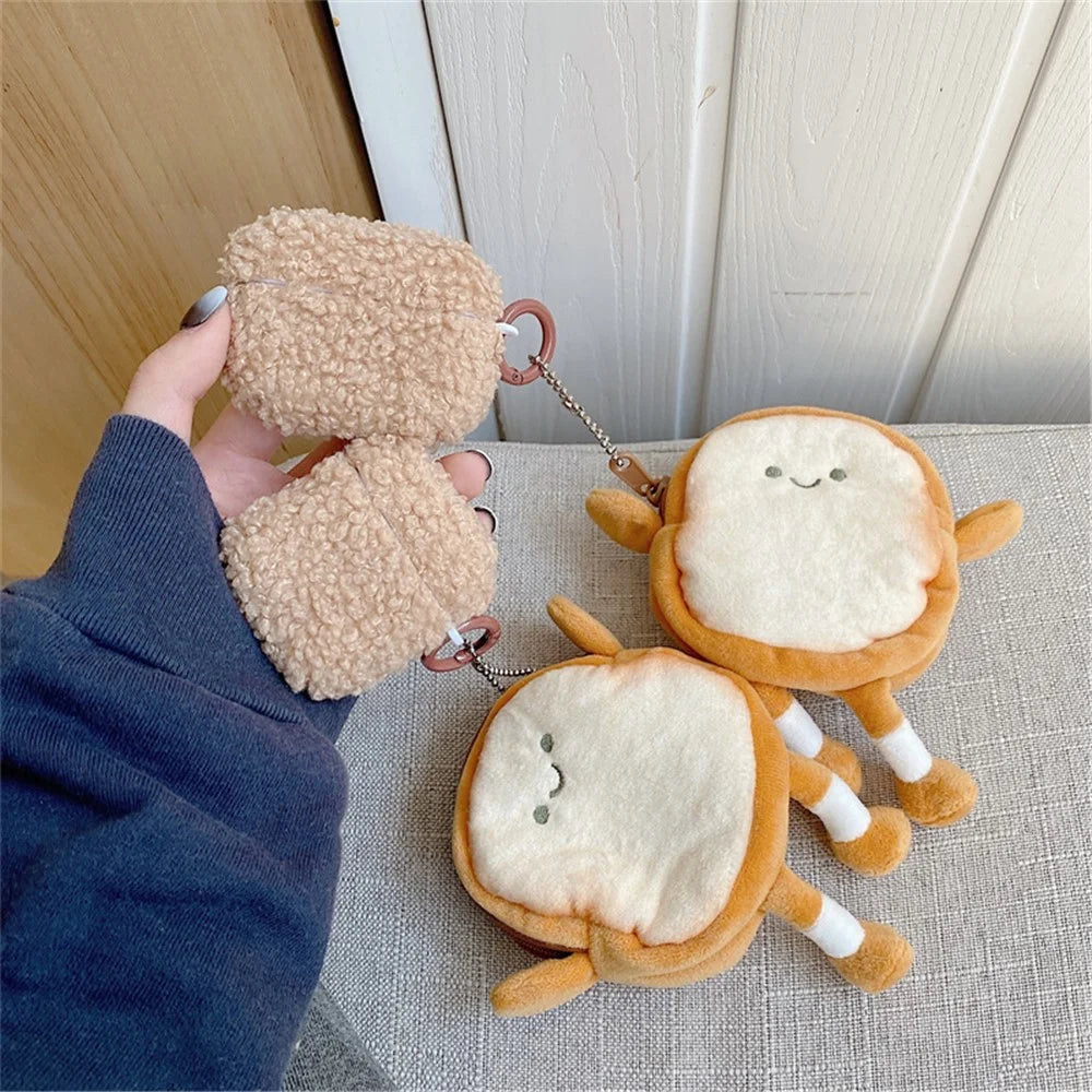 For Apple AirPods with Charging Case (2016) / (2019) / AirPods with Wireless Charging Case (2019) Fluff TPU Earphone Case Anti-drop Earbud Cover with Cartoon Toast Wallet - 5