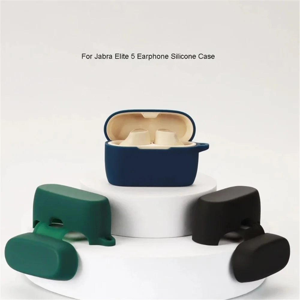 For Jabra Elite 5 TWS Bluetooth-compatible Earphone Anti-drop Anti-dust Case Silicone Protective Cover with Anti-lost Buckle - Dark Blue - 4