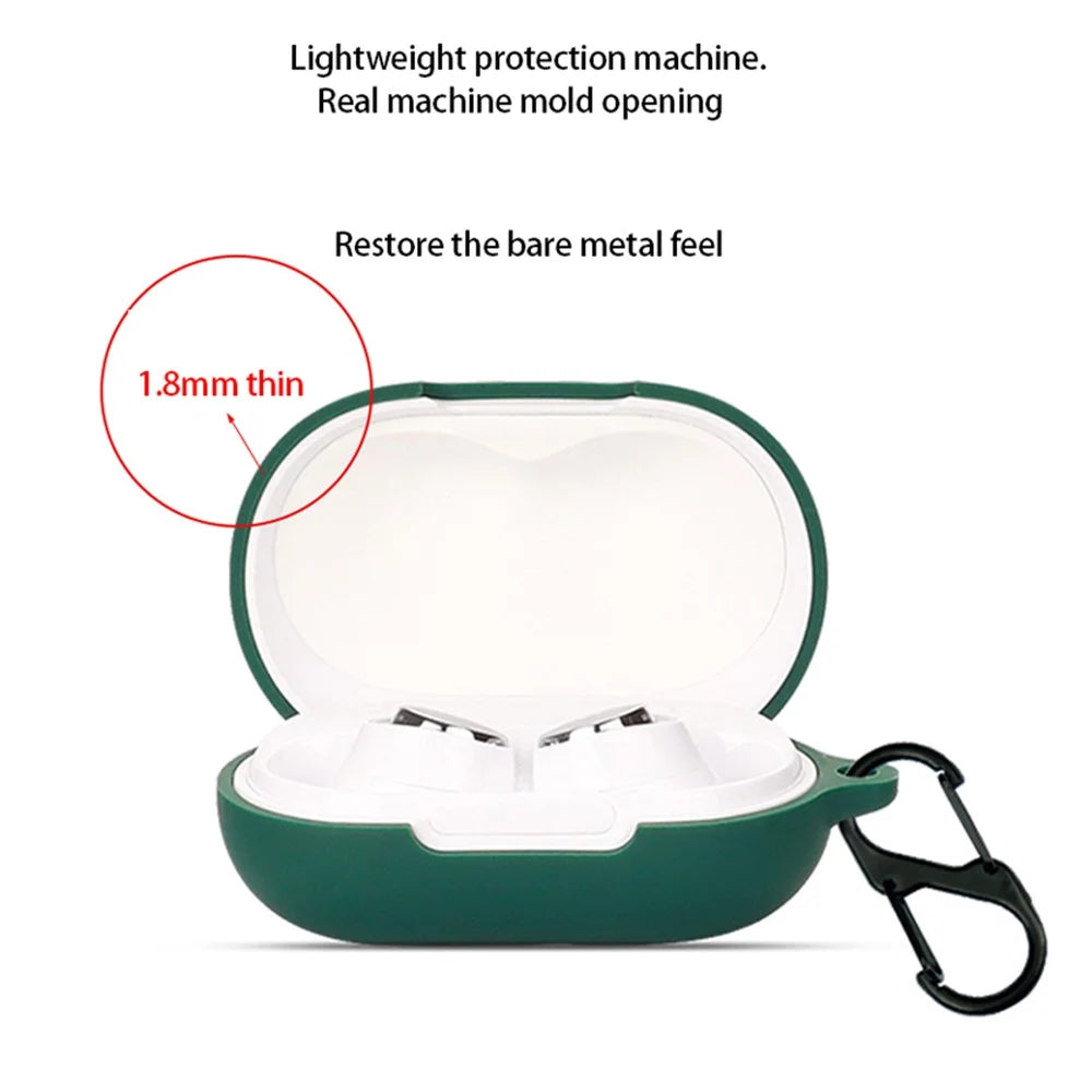 Anti-dust Flexible Silicone Case for Anker Soundcore Space A40 Earphone Charging Box, Drop Protection Cover with Carrying Buckle - Dark Green - 4