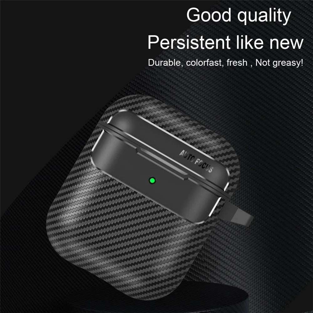 For AirPods with Charging Case (2016)  /  (2019)  /  AirPods with Wireless Charging Case (2019) Carbon Fiber TPU Anti-scratch Case Wireless Earphone Full Protection Cover - Black - 3