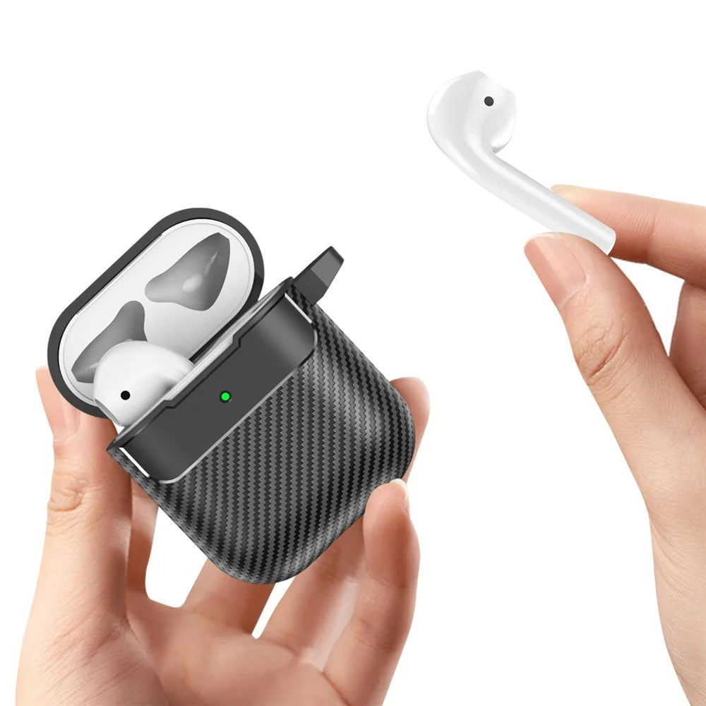 For AirPods with Charging Case (2016)  /  (2019)  /  AirPods with Wireless Charging Case (2019) Carbon Fiber TPU Anti-scratch Case Wireless Earphone Full Protection Cover - Black - 4