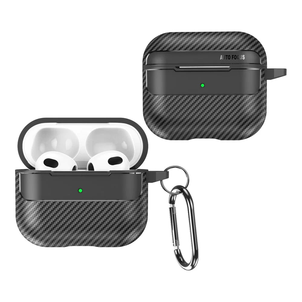 For Apple AirPods 3 Stylish Carbon Fiber TPU Shockproof Cover Bluetooth-compatible Earphone Anti-dust Case - Black - 2