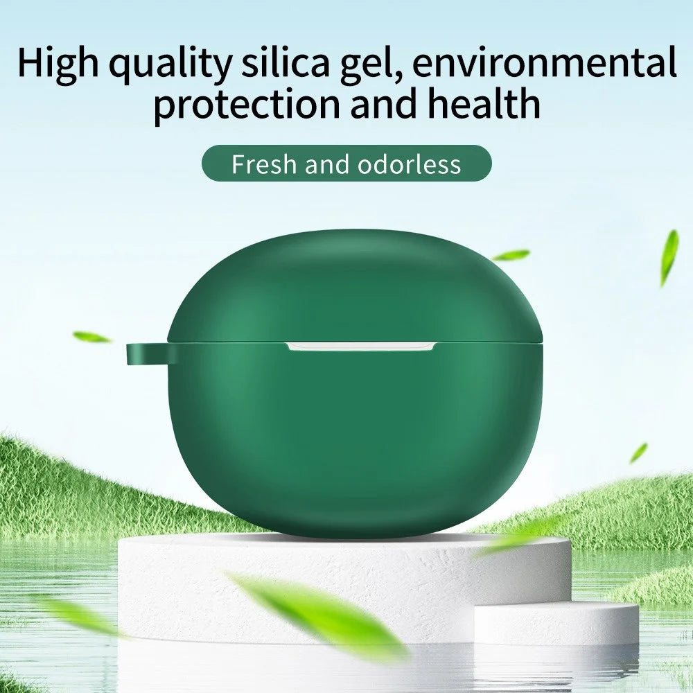 For Realme Buds T100 Silicone Protective Sleeve Bluetooth-compatible Earphone Shockproof Cover with Hanging Buckle - Green - 5