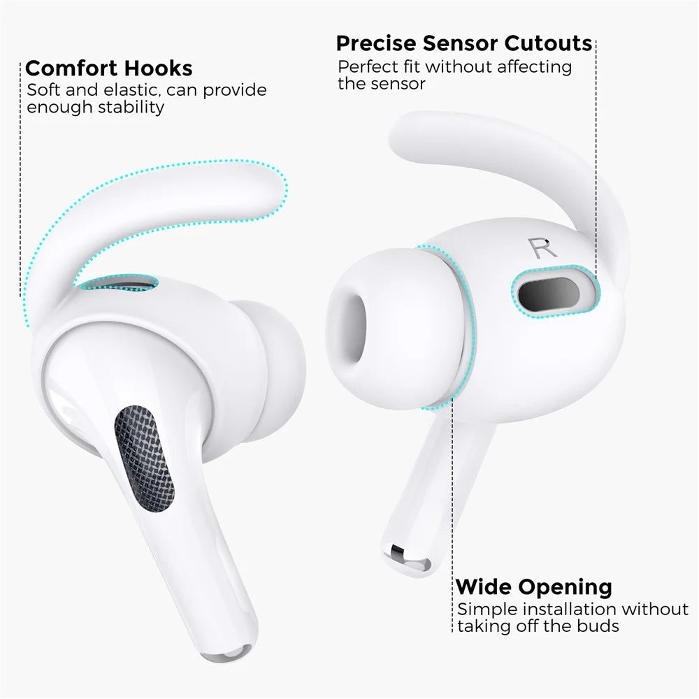 AHASTYLE 1 Pair Ear Hooks for AirPods Pro 2 Bluetooth-compatible Earphone Anti-lost Anti-skid Earhooks Silicone Ear Tips - White - 5