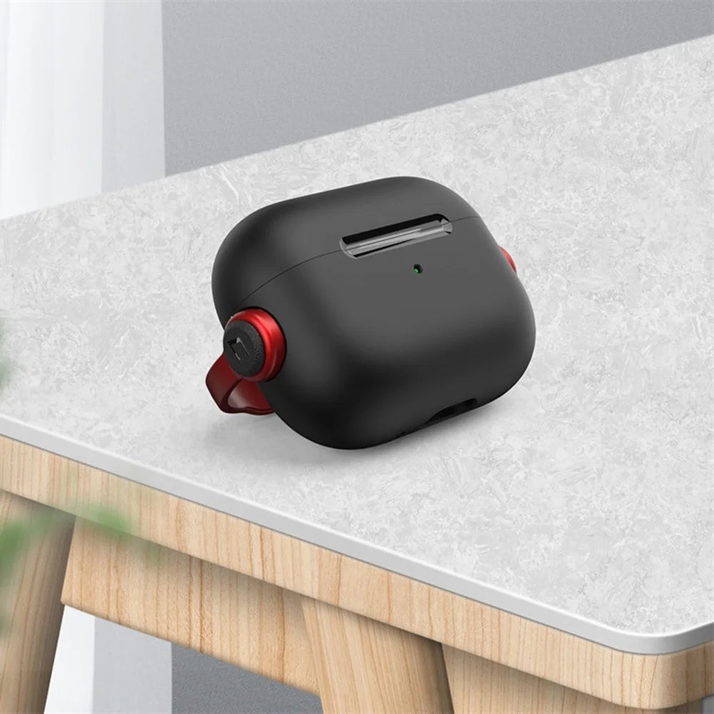 For Apple AirPods Pro 2 Anti-drop Earphone Case Headset Style Dual-color PC+TPU Earbud Cover with Ring Strap - Black / Red - 3
