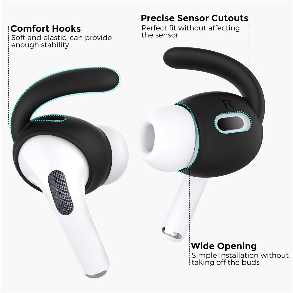 AHASTYLE PT189 3 Pairs Ear Hooks for AirPods Pro 2 Anti-Skid Earhook Silicone Ear Tips with Storage Case (Size: L) - Black - 4
