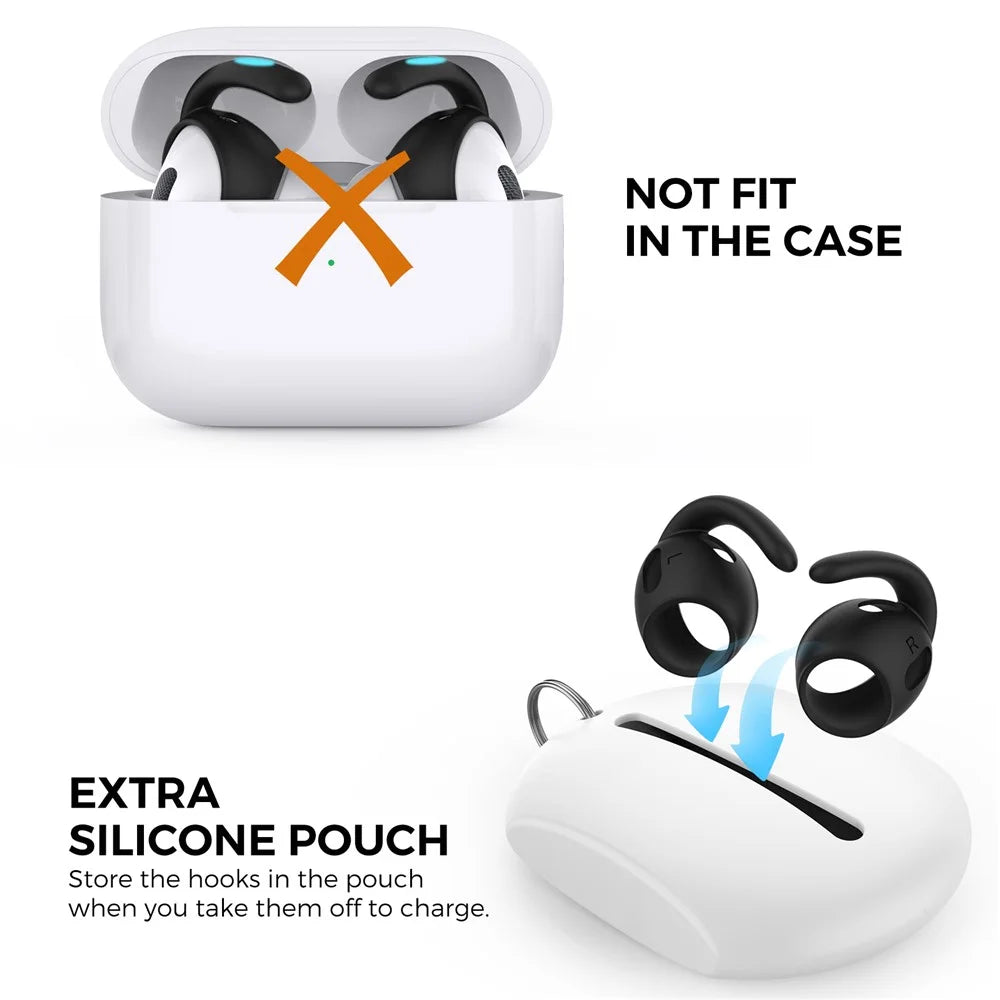 AHASTYLE PT189 3 Pairs Ear Hooks for AirPods Pro 2 Anti-Skid Earhook Silicone Ear Tips with Storage Case (Size: L) - Black - 5