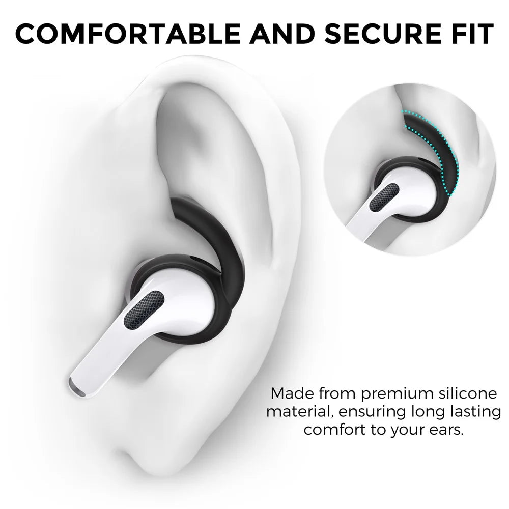 AHASTYLE PT189 3 Pairs Ear Hooks for AirPods Pro 2 Anti-Skid Earhook Silicone Ear Tips with Storage Case (Size: L) - Black - 6