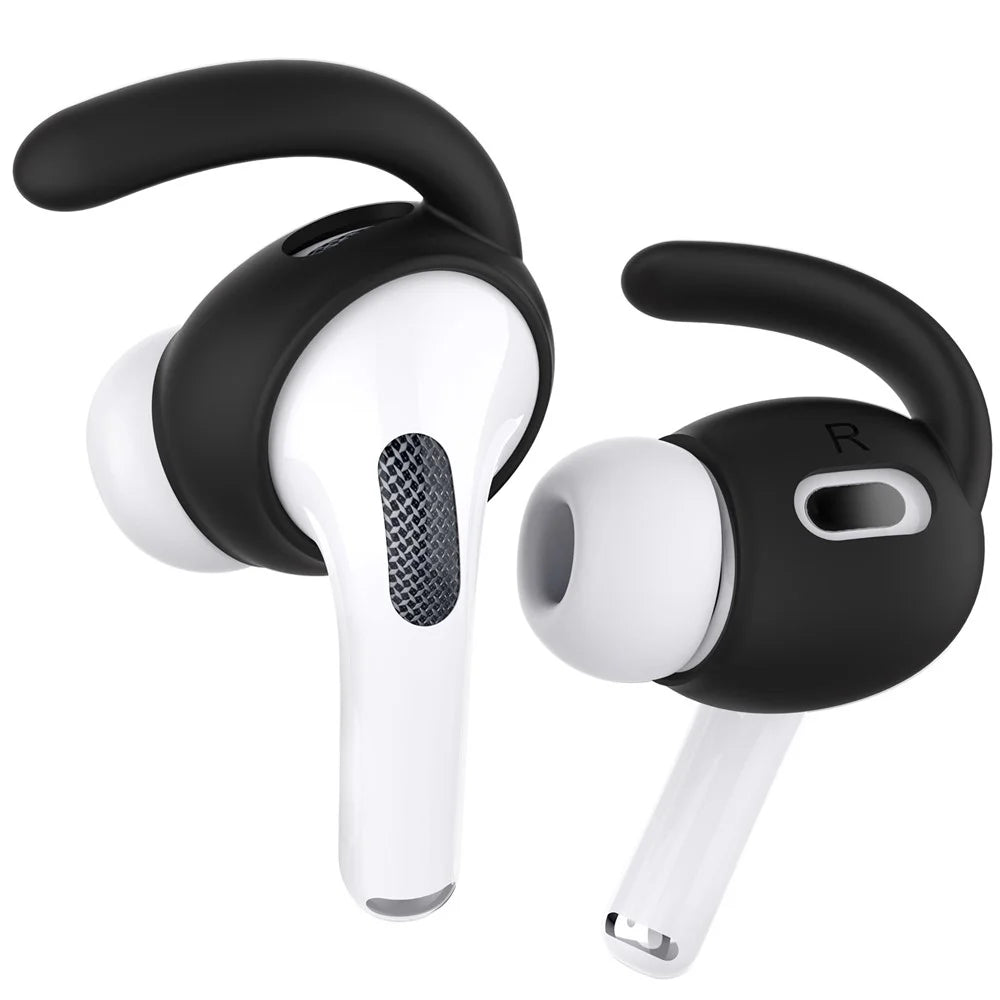 AHASTYLE PT189 Anti-Skid Ear Hooks for AirPods Pro 2, Silicone Earhook 1 Pairs Anti-Lost Ear Tips (Size: L) - Black - 2