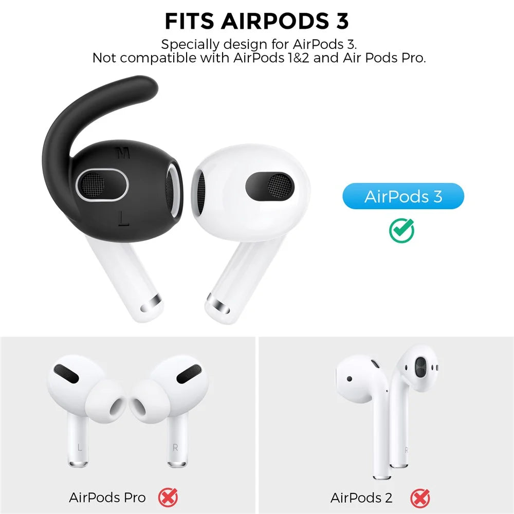 AHASTYLE PT60-3 3 Pairs S / M / L Size In-ear Earphone Eartips for Apple AirPods 3, Soft Silicone Anti-lost Earhook Earbuds Cover - Black - 3