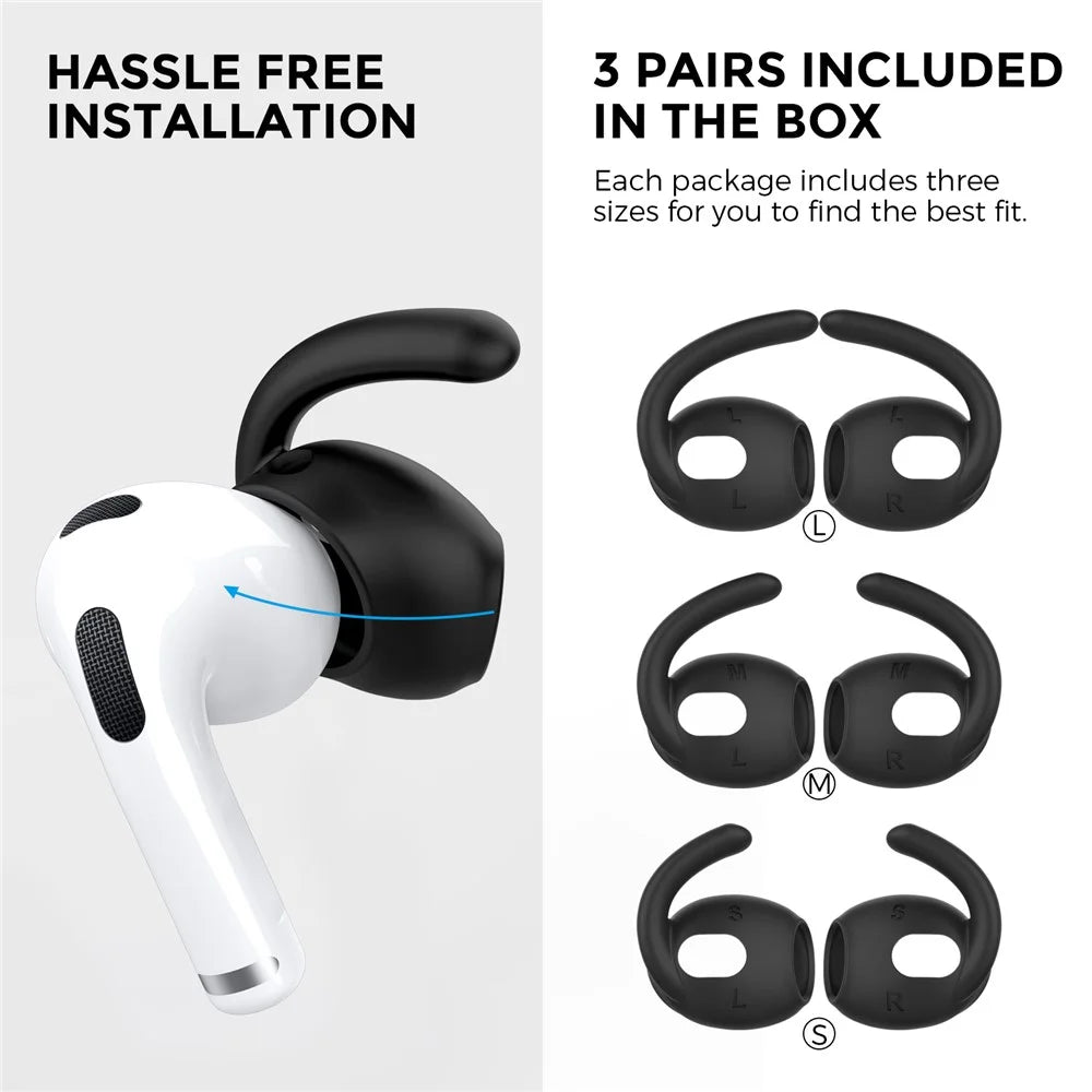 AHASTYLE PT60-3 3 Pairs S / M / L Size In-ear Earphone Eartips for Apple AirPods 3, Soft Silicone Anti-lost Earhook Earbuds Cover - Black - 5