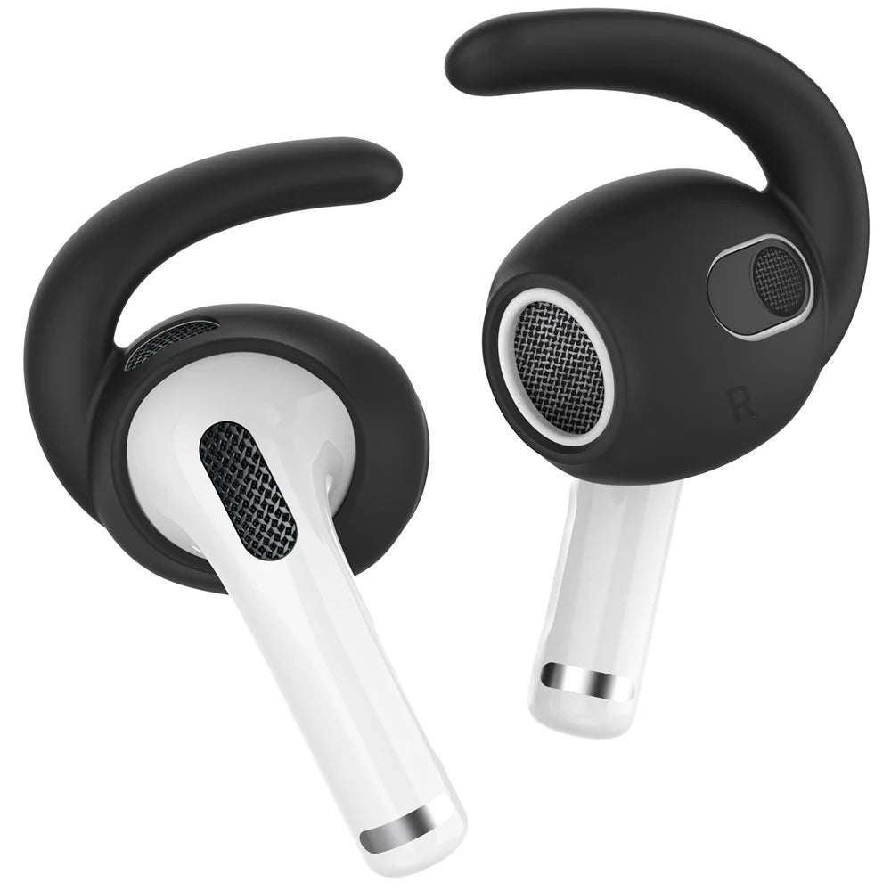AHASTYLE PT60-3 3 Pairs Ear Hooks for AirPods 3 Anti-Skid Earhook Design Silicone Ear Tips with Storage Box (Size: S) - Black - 2