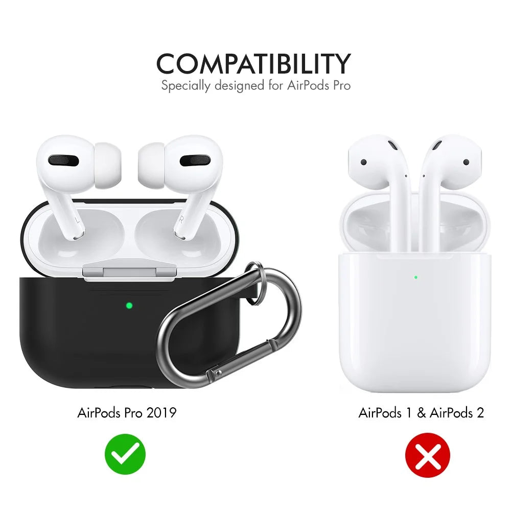 AHASTYLE PT-P1 Earphone Silicone Case for Apple AirPods Pro, Earbud Charging Box Full Protection Cover with Carabiner - Black - 2