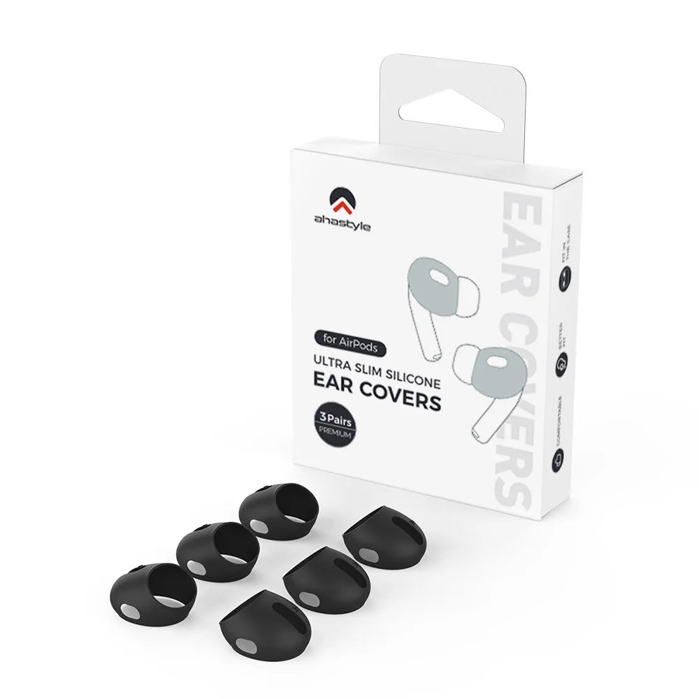AHASTYLE PT76-PRO2 Ultra-Thin Ear Cover for AirPods Pro 2 Silicone Slim Ear Hooks 3 Pairs Lightweight Ear Tips - Black - 7