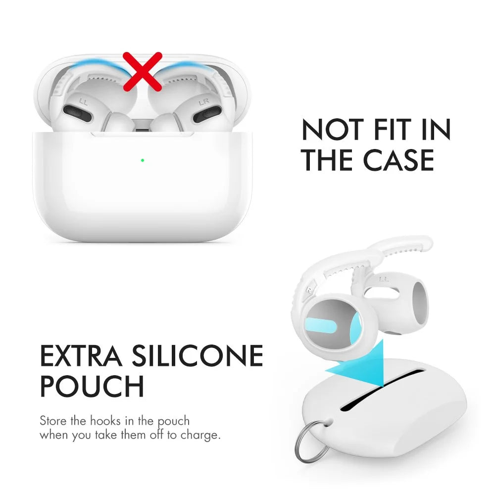 AHASTYLE PT-100 Silicone Ear Cover for Apple AirPods Pro Anti-Skid Ear Hooks 1 Pair Anti-Lost Ear Tips - White / S - 4