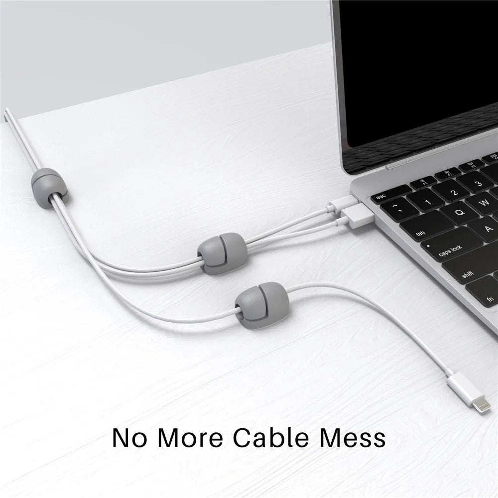 AHASTYLE LC01 8Pcs Self-adhesive Cable Manager Silicone Data Cable Fixing Holder Desktop Wire Organizer - Grey - 2