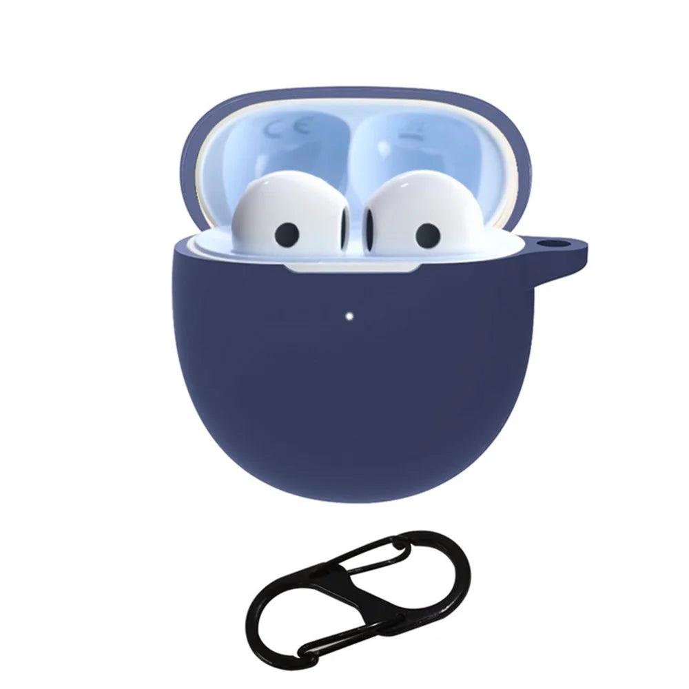 For OnePlus  Nord Buds CE Anti-dust Flexible Silicone Case Earphone Charging Box Cover with Carrying Buckle - Dark Blue - 1