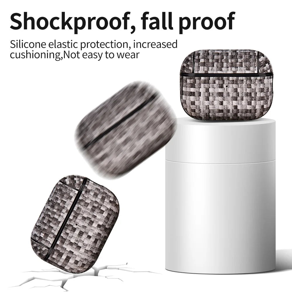 For Apple AirPods Pro Woven Texture PU Leather + PC Case Bluetooth-compatible Earphone Protective Cover - Pink - 2
