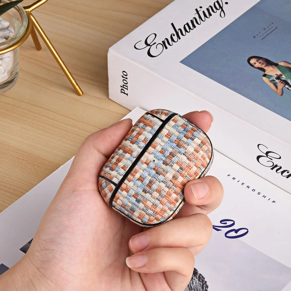 For Apple AirPods with Charging Case (2016) / (2019) / AirPods with Wireless Charging Case (2019) Woven Texture PU Leather PC Case - Rainbow Candy - 5