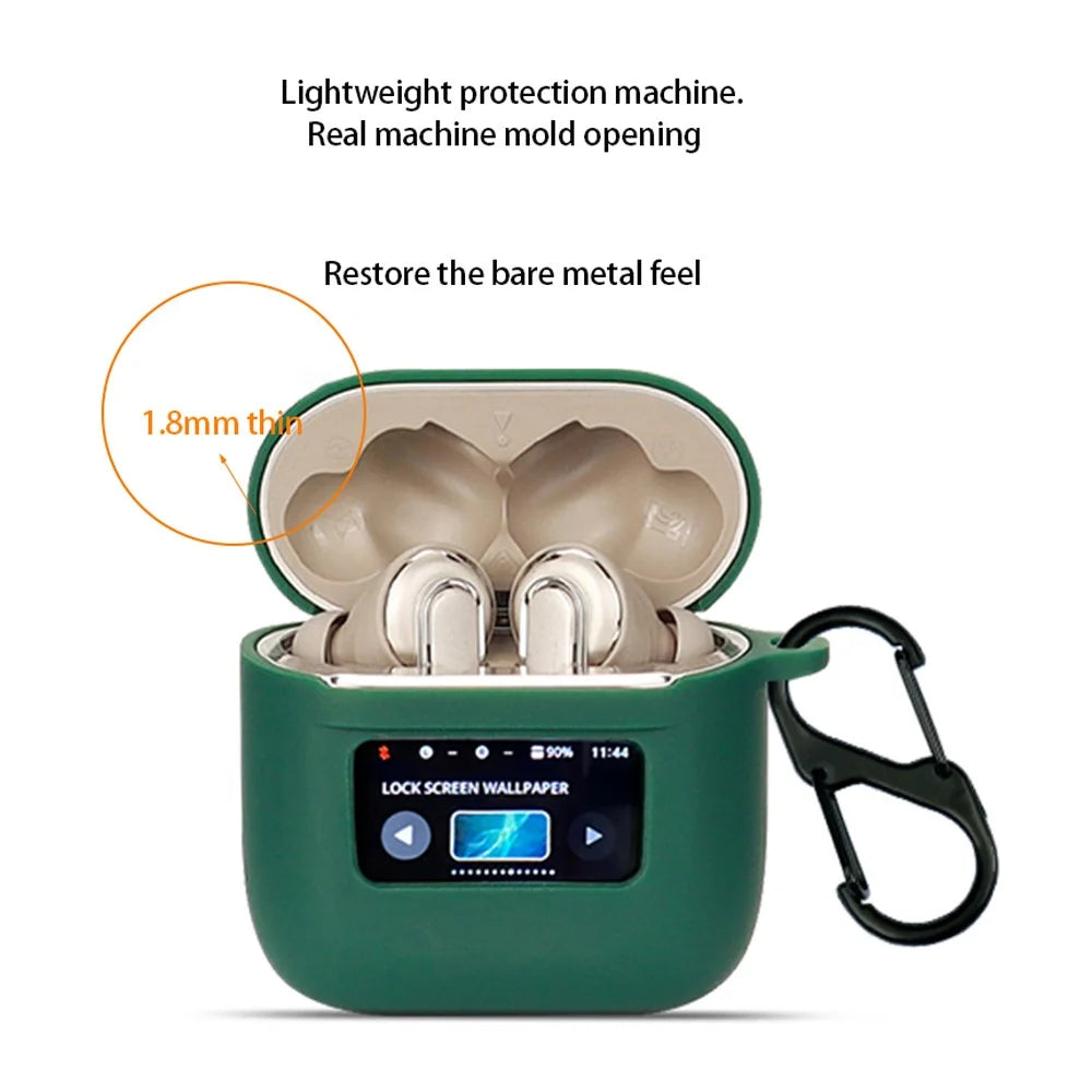 For JBL Tour Pro 2 Silicone Case Bluetooth-compatible Earphone Protective Cover with Anti-Lost Buckle - Blackish Green - 3