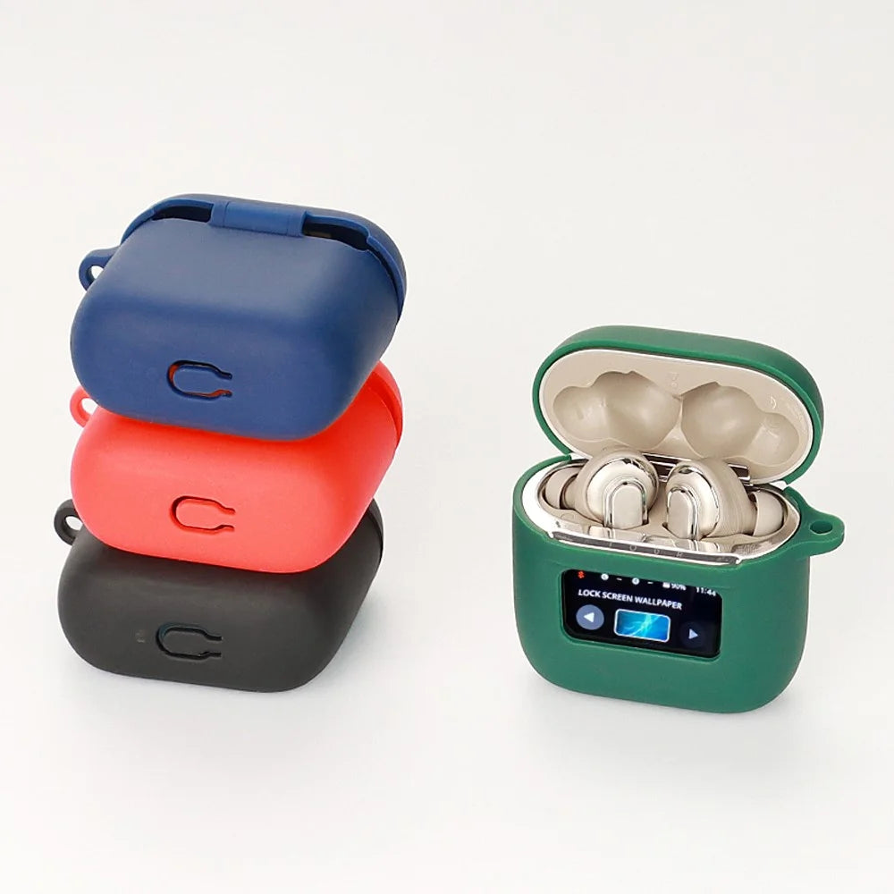 For JBL Tour Pro 2 Silicone Case Bluetooth-compatible Earphone Protective Cover with Anti-Lost Buckle - Blackish Green - 7