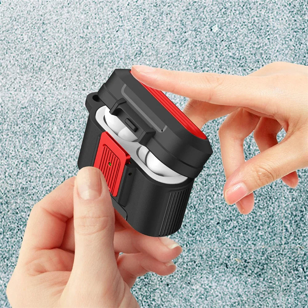 For AirPods Pro 2 Earphone Protective Case Pressing Buckle Luggage Case Design TPU+PC Anti-drop Cover - Black / Red - 3